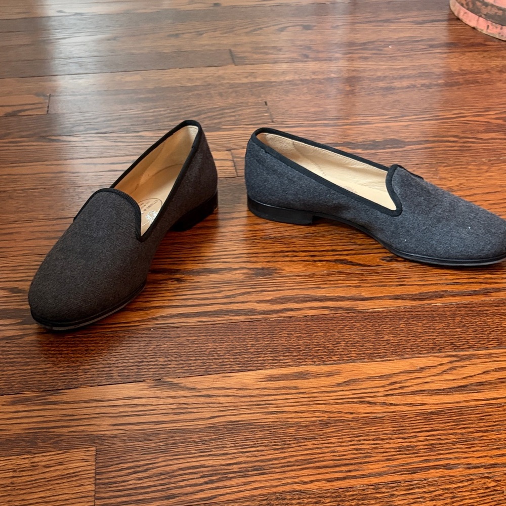 Stubbs & Wootton Dark Gray Loafers with Black Pipping